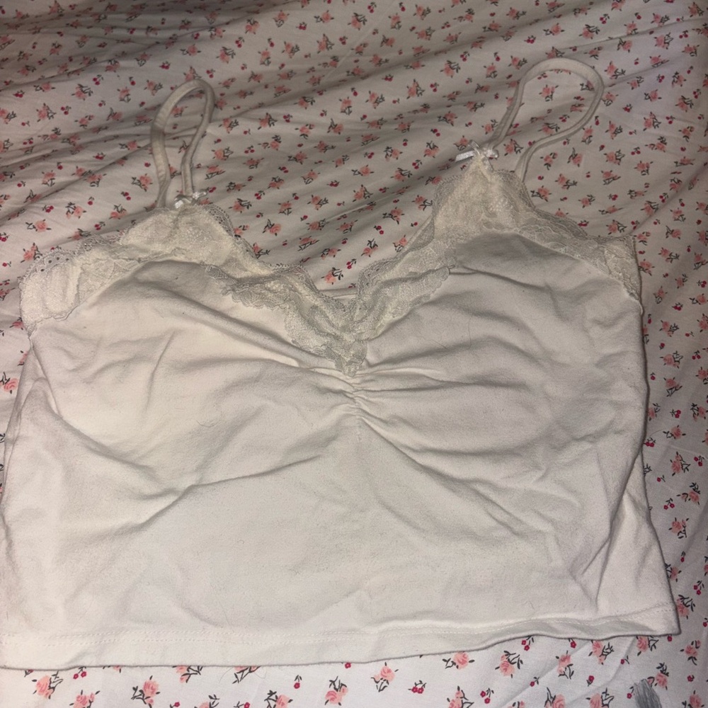 White Lace Trim Cami Top - Brandy Melville